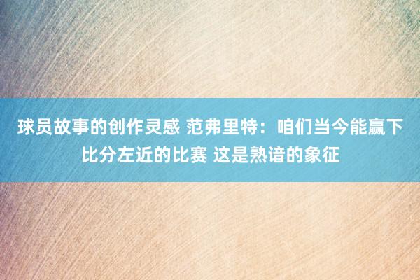 球员故事的创作灵感 范弗里特：咱们当今能赢下比分左近的比赛 这是熟谙的象征